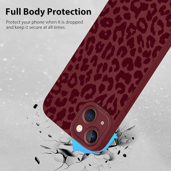 Cute Burgundy Cheetah Print Phone Case for iPhone 13 6.1" | Aesthetic Leopard Pattern Design Cover Full Camera Lens Protective Shockproof Soft Slim TPU Funda for Women Girls - Image 3