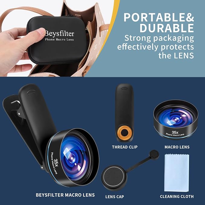 35X Professional Upgraded Macro Lens for Smartphones,with Universal Clip，Long Shooting Distance of 45-95mm, Macro Photography of Flowers,Insect and Jewelry,Compatible with iPhone and Android Phones - Image 7