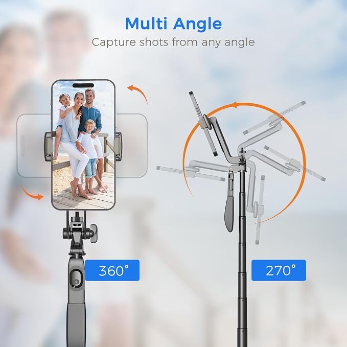 Selfie Stick Tripod for Phone with Remote Control & Holder, 72 Inch, Black | Extendable Selfie Stick for iPhone, iPhone Tripod for Video Recording - Image 4