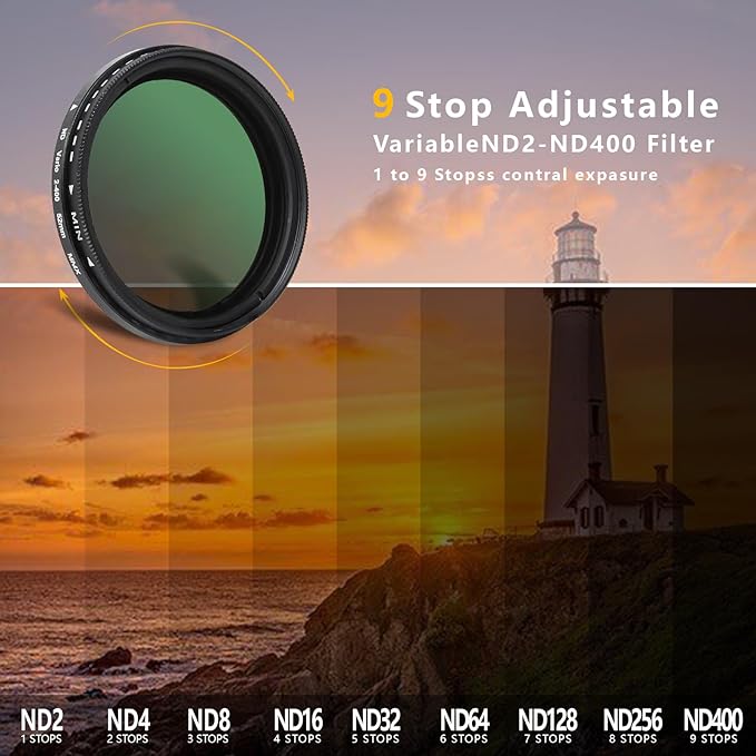 52MM Variable ND2-ND400 Filter, Ultra Slim Multi-Coated Adjustable Neutral Density Filter, Clip-on Phone Lens ND Filter Kit, Compatible for iPhone 15 14 13 12 11, Google Pixel and Other Smart Phones - Image 2