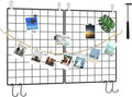 C&AHOME Photo Wall Display Set of 2, Wall Grid Panel, 17.7" x 25.6", Black | Photo Display Shelves, Wall Storagae Organizer, Hooks, Clips, Hemp Cord, Hammer by CAHOME