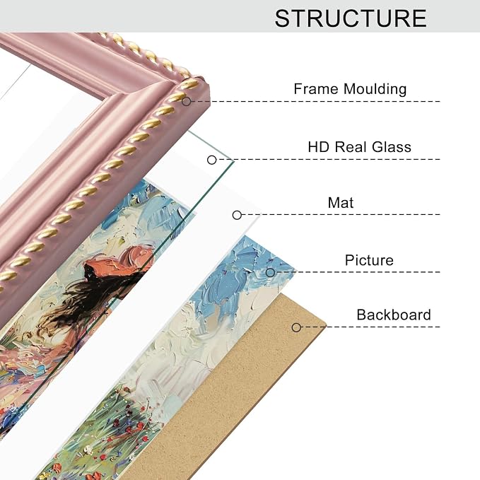 5x7 Picture Frame in Pink with Classic Rope Edge, Solid Wood with Real Glass, Display 5x7 Photos Matted to 4x6, Vertical and Horizontal Desk Tabletop or Wall Hanging - Image 7