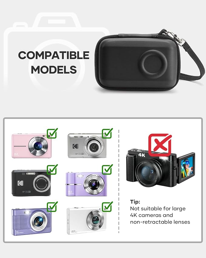 SQERO Digital Camera Case for KODAK PIXPRO FZ45 FZ55 & CAMKORY 1080P | Compact Travel Bag with 3 SD Card Slots,Small Lightweight Pouch, Cute Gifts for Adults Kids - Image 2