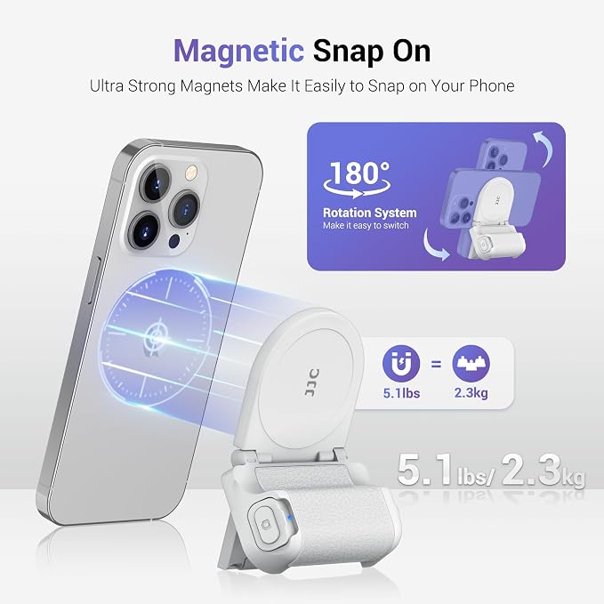 JJC Magnetic Phone Camera Grip Handle with Remote for MagSafe iPhone, White | Camera Handle Bluetooth Bracket for iPhone Air 17 16 15 14 13 12 Pro Max MagSafe Case, Ideal for Photography/Video/Vlogging - Image 3