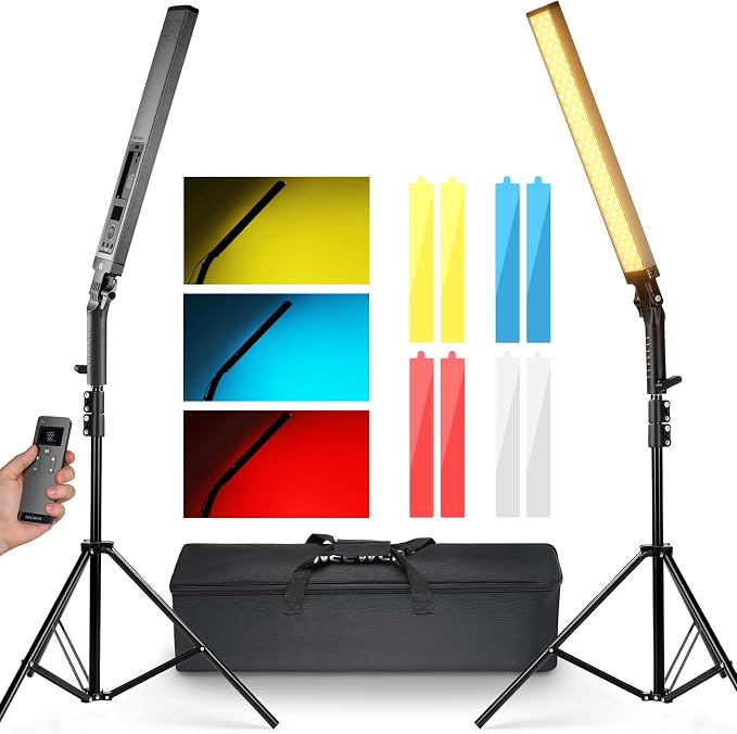 NEEWER Upgraded LED Video Light Stick & 2.4G Remote Kit, 2 Pack Handheld Dimmable 3200K~5600K CRI97+ Video Lighting with Stands/Filters/Bag for YouTube Video Recording Photography Gaming, BH20B Black by Neewer