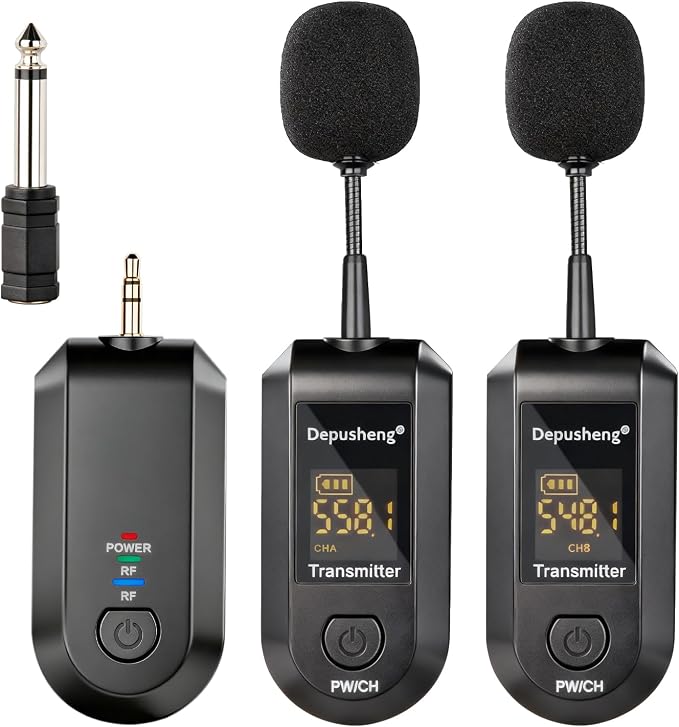 Depusheng 2.4G Wireless Microphone Headset,Lavalier and Handheld Mic 160ft Range,with 1/8''&1/4'' Plug for PA System,Voice Amplifier (lavalier Microphone) by Depusheng