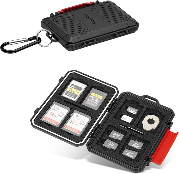 IP67 Waterproof Memory Card Case, Anti-Shock Memory Card Holder for 8 SD SDHC SDXC Cards,4 Micro SD SDHC SDXC TF MSD Cards,4 CFexpress Type-A CFA,2 Nano SIM Storage Carrying Case - Black by Kiorafoto