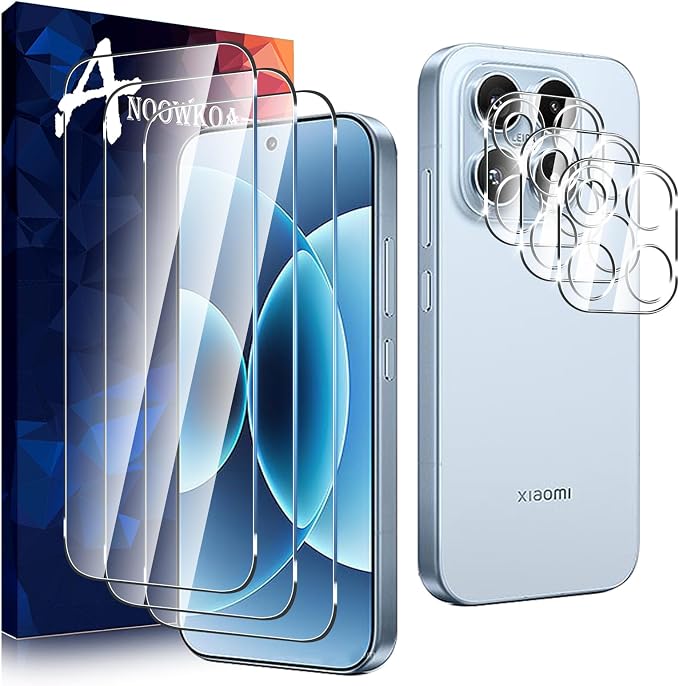 Anoowkoa 3 Pack for Xiaomi 17 Screen Protector + [3 Pack] Xiaomi 17 Camera Lens Tempered Glass Protector.9H Hardness.Support Fingerprint Unlock, Bubble-Free.Easy Installation by Anoowkoa