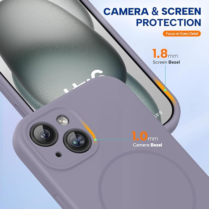 miracase Magnetic for iPhone 15 Case, [Soft Anti-Scratch Microfiber Lining], Compatible with MagSafe, Liquid Silicone Case Shockproof Drop Protection Phone Case for 15,Lavender Gray - Image 8
