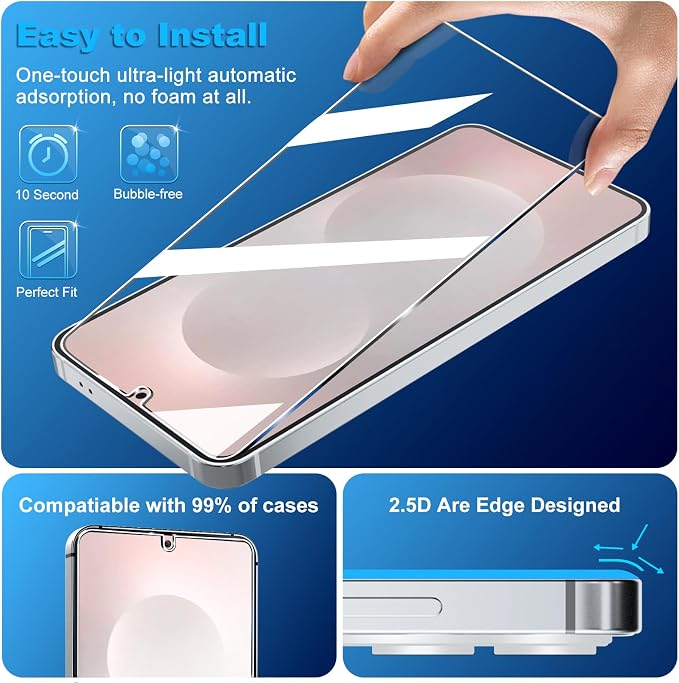 firtstnow 3 Pack for Samsung Galaxy S25 Edge Screen Protector Tempered Glass + 3 Pack Camera Lens Protector, Military Grade Shatterproof, 9H Hardness, Fingerprint Unlock, Case Friendly 6.7 Inch - Image 4