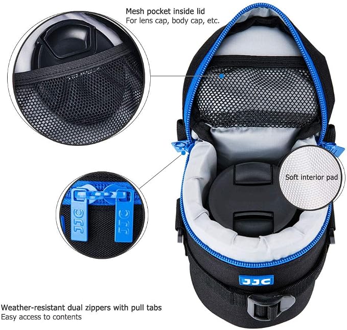 JJC Deluxe Lens Case Pouch Bag for Camera Lens Below 3.1" x 5.3"(D x L) | for Canon EF-S 17-55mm, EF 35mm f2, RF 85mm f2 Macro, Nikon AF-S 18-200mm/18-105mm/18-300mm/55-200mm Lens & More - Image 4