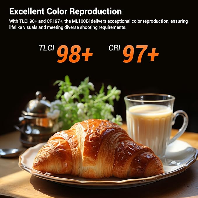 Godox ML100Bi Bi-Color LED Video Light, 120W 34300Lux@1M CRI 97+ TLCI 98+ 2800K-6500K, 11 FX Effects Photography Light, Portable LED Continuous Light - Image 6