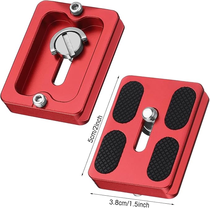 Frienda Quick Release Plate Tripod 1/4-20 DSLR,Pu50,Black and Red | Tripod Mount Plate, Camera Tripod Mount for DSLR Camera Tripod Ball Head , Metal, 1.9 x 1.5 x 0.4 Inch - Image 2