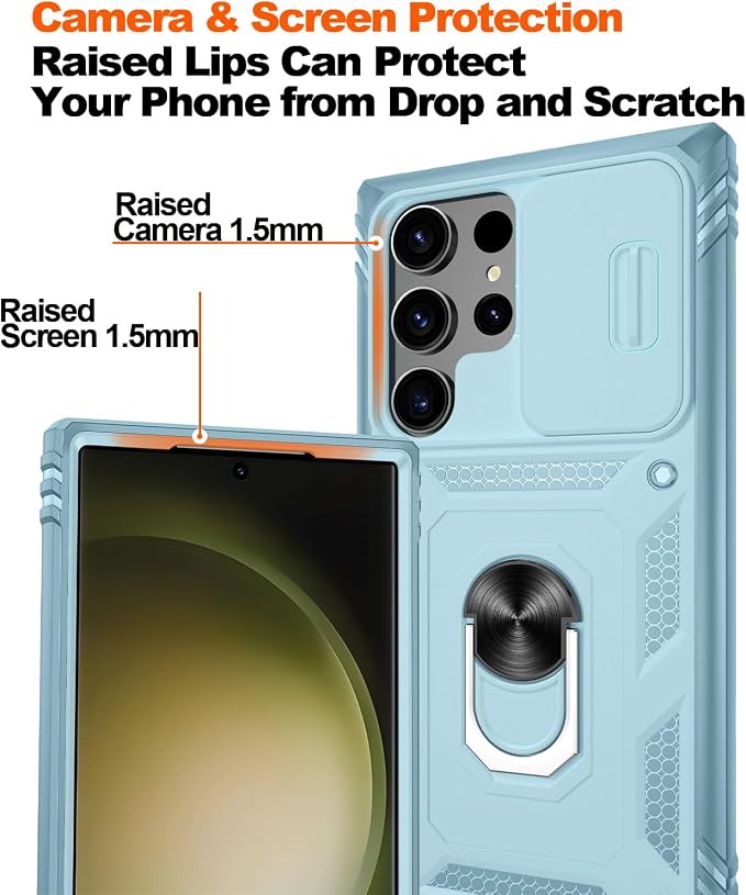 Gritup for Samsung Galaxy S23 Ultra Case with 2PCS Screen Protector, Build in 360° Rotating Ring Kickstand, Military Grade Protective Case for S23 Ultra Phone, Green - Image 5