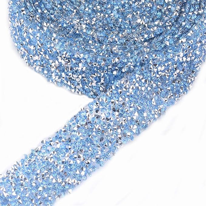 EORTA 1Yard X 3CM Rhinestone Beaded Trim Sparkling Crystal Rhinestone Hotfix Ribbon Iron on Applique Bling Chain Banding Belt for DIY Wedding Bridal Dress Embellishment Phone Wall Decor, Light Blue by EORTA