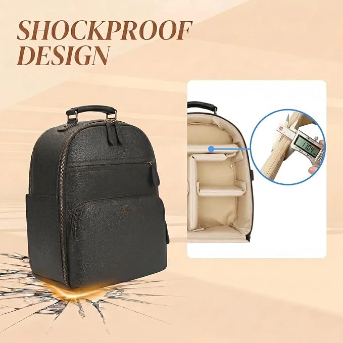 Small Camera Backpack Classic PU Leather for DSLR, Professional Camera Bag for Photographers with 11 Inch Pad/Tablet Compartment Small 10L Black - Image 4