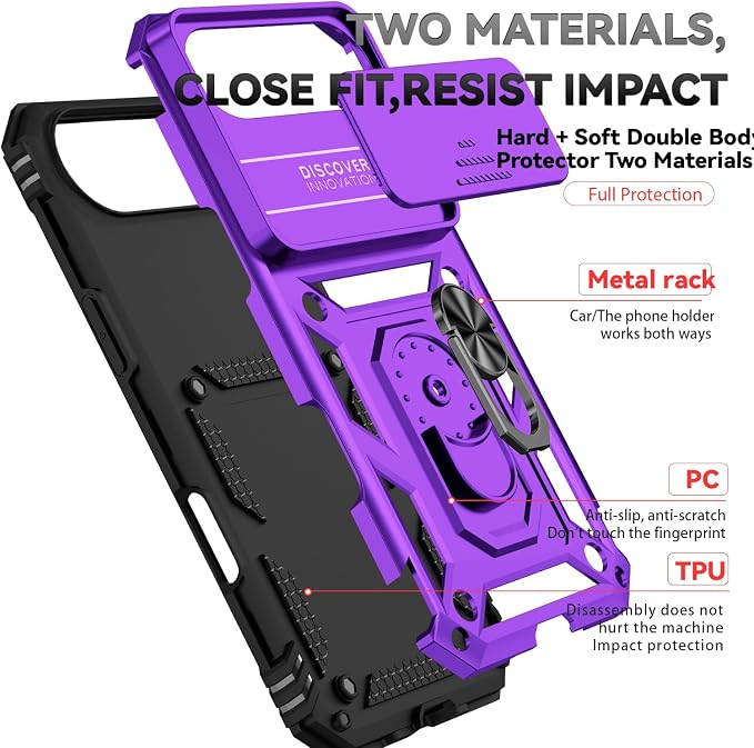 SunStory Phone Case for iPhone Air Case with HD Screen Protector & Slide Camera Cover & Rotated Ring Kickstand, [Military-Grade] Phone Case for iPhone 17 Air, Purple - Image 8