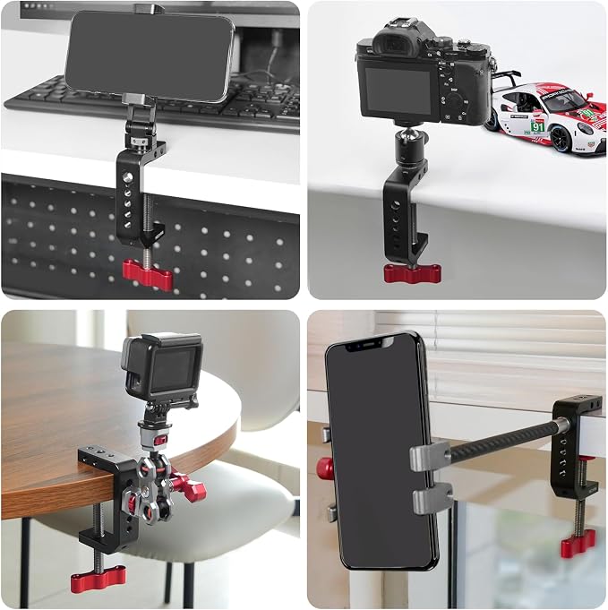 C Clamp Desk Camera Mount, Aluminum Table C-clamp with 1/4" 3/8" Thread, Desktop DSLR Mount for Photo Studio Video Camera, Light Stand, Desk, Rods, Shelves, Bike, Max Clamp 2.36" (62021) - Image 7