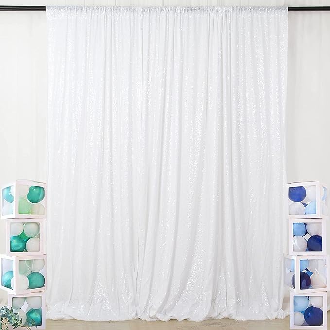 Poise3EHome White Sequin Backdrop, 10Ft x 10Ft Glitter Photography Background Curtains, Sequence Drapes for Party Baby Shower Wedding Birthday Christmas Thanksgiving Halloween Decoration - Image 2