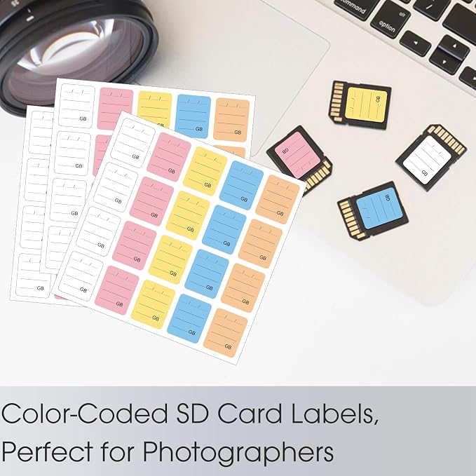 200PCS SD Card Labels, Stick-On Camera Memory Card Labels for Photographers,Multi-Color Stickers for SD Cards Classcification and Storage, Self-adhesive, Writable(0.98"x0.78") - Image 3