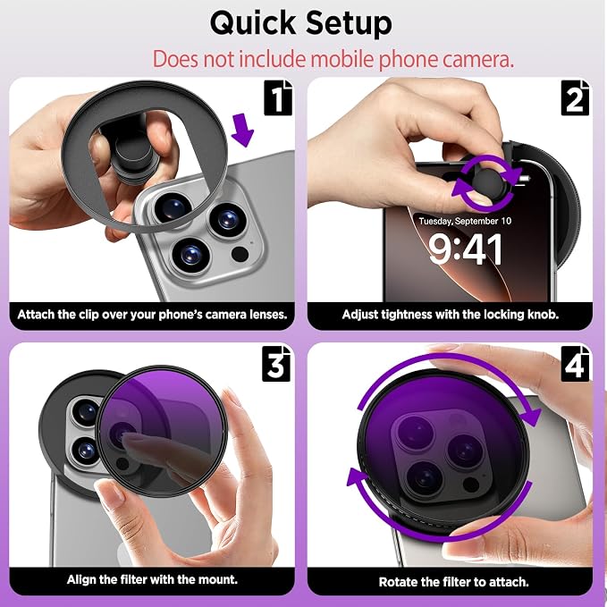 Universal Lens Filter Clip, 67mm Threaded Filter Adapter Mount for Phone Photography, Compatible with 67mm Threaded Filters & LED Lights, Built-in Cold Shoe Mount - Image 5