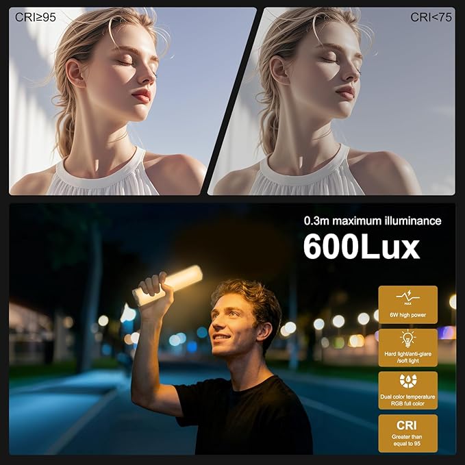 6.7" RGB Video Light Wand, Magnetic Handheld Tube Light Stick 2500K-9000K CCT & 20 Scene Modes with 2000mAh Battery, 95+ CRI, 120° Beam Angle for Photography YouTube TikTok Vlog - Image 5
