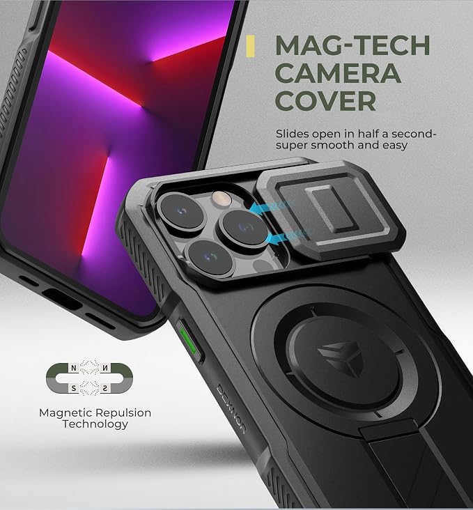 Dexnor for iPhone 13 Pro Case with Slide Camera Cover & Adjustable Kickstand, Compatible with MagSafe, Rugged Shockproof Bumper Cases Heavy-Duty Magnetic Protective Cover,6.1 inch,Black - Image 4