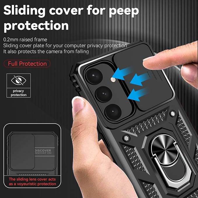 HNHYGETE for Samsung S25 Case with Screen Protector: [Military Grade 20ft. Drop Tested] Slide Camera Cover Ring Shockproof Protective Phone Case for - Samsung Galaxy S25 (Black) - Image 4