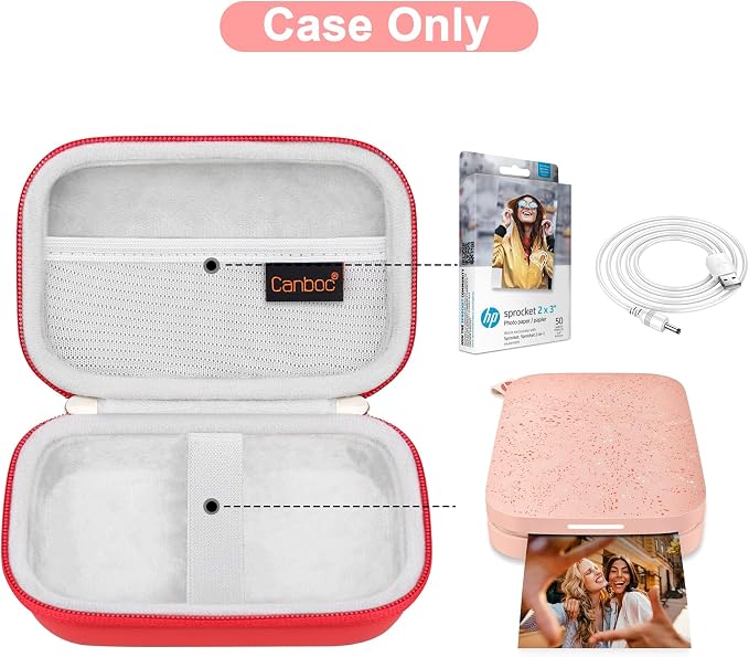 Canboc Carrying Case for HP Sprocket Portable 2x3 Instant Photo Printer | For Kodak Step Wireless Mobile Photo Printer, Mesh Bag fit Photo Paper Cable, Red - Image 2