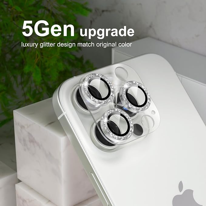 Choiche for iPhone 16 Pro/iPhone 16 Pro Max Camera Lens Protector | Bling Camera Cover with 9H Tempered Glass Lens Screen Protector Metal Ring Decoration Accessories (Clear-Silver) - Image 7