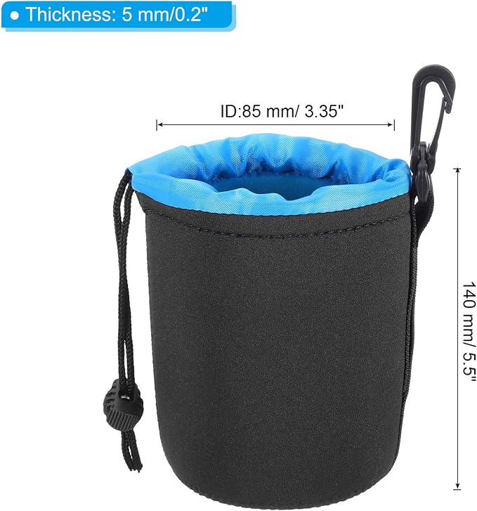 PATIKIL Camera Lens Bag 3.3" ID x 5.5" H Drawstring Lens Pouch 2Pcs | Black, Blue, with Thick Protective Neoprene Lens Case for DSLR Camera Lens Water Coffee Cups - Image 2