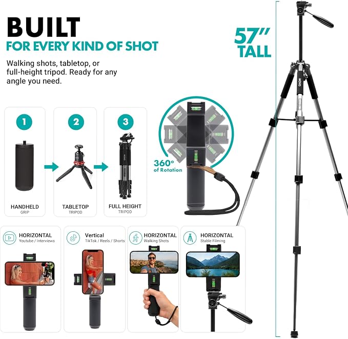 Movo iVlogger-PRO Vlogging Kit for iPhone with Mic, Light, and Tripod | Professional YouTube Starter Kit for iPhone and Android with VXR10 Mic, Rechargeable RGB Light, Two Tripods, Case, and More - Image 6