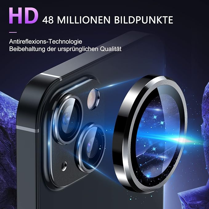 Uyiton for iPhone 14 /iPhone 14 Plus Camera Lens Protector | Not Easy to Break, Strong Adsorption, Case-Friendly, Metal 9H Sapphire Glass Rear Camera Screen Cover, Black - Image 5