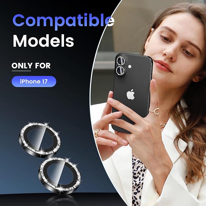 Tensea for iPhone 17 Camera Lens Protector Bling, Camera Screen Cover | Camera Screen Protector, Metal Individual Ring with 9H Tempered Glass for iPhone17, HD Clear, Easy Install, Full Protection - Image 2