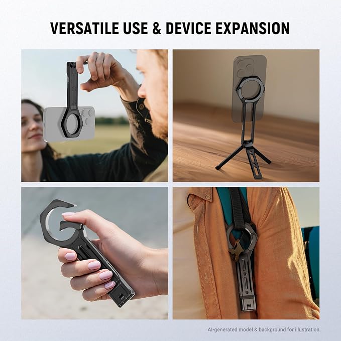 NEEWER Magnetic Phone Tripod Stand, Metal Lightweight Portable Cell Phone Holder Desk Mount Selfie Stick Grip Carabiner Style Quick Release, Compatible with MagSafe iPhone for Video Recording, DS027 - Image 4