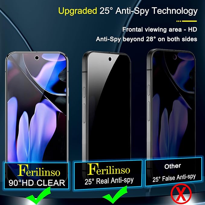 Ferilinso Privacy Screen Protector for Google Pixel 9 Pro XL,Tempered Glass | 3 Pack, 9H Hardness, Military-Grade Shatterproof, Case Friendly, Easy Installation Bubble Free, with Camera Lens Protector - Image 3