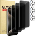 3 Pack Privacy Screen Protector for iPhone 15 Pro Max+3 Pack Camera Lens Protector with Tempered Glass, Touch Sensitive and Case Friendly (iP-15 pro max) by Cutebe