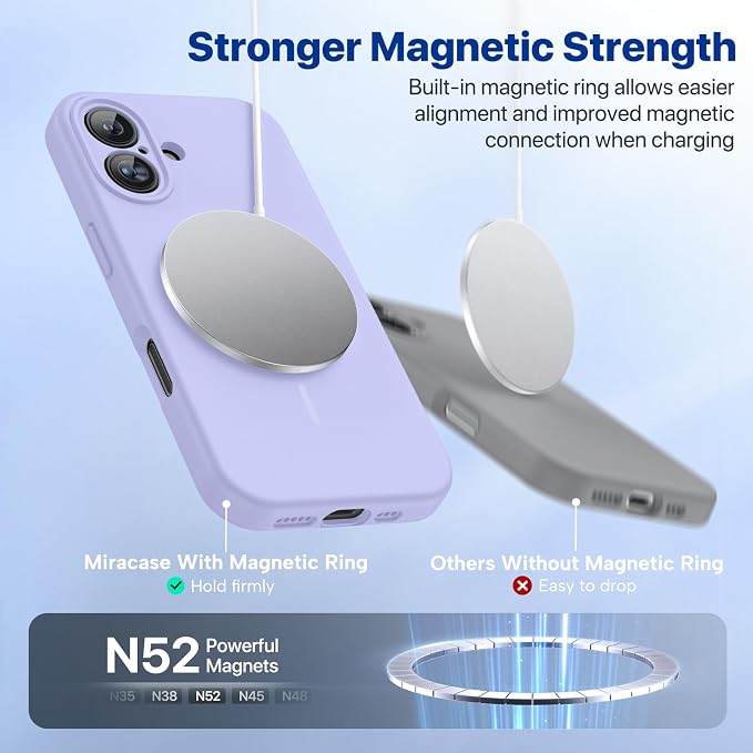 miracase Magnetic for iPhone 16 Plus Case, [Soft Anti-Scratch Microfiber Lining], Compatible with MagSafe, Liquid Silicone Shockproof Drop Protection Phone Case for 16 Plus,Light Purple - Image 4