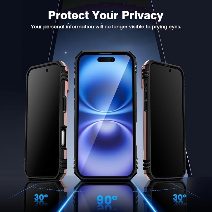 VEGO for iPhone 16 Plus Case with Camera Cover & Privacy Screen Protector | Tempered Glass Screen Protector & Ring Kickstand Military Grade Heavy Duty Protection Cover for iPhone 16 Plus - Rose Gold - Image 3