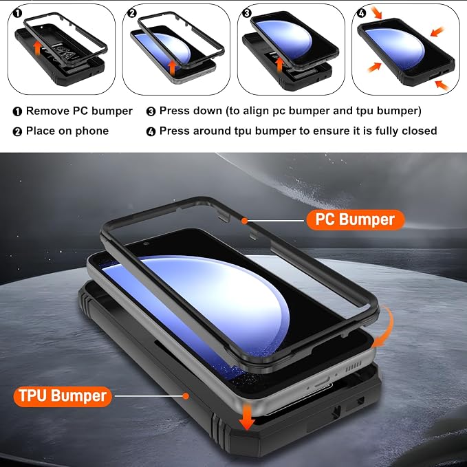 Gritup for Samsung Galaxy S23 FE Case with 2PCS Screen Protector, Build in 360° Rotating Ring Kickstand, Military Grade Protective Case for S23 FE Phone, Black - Image 4