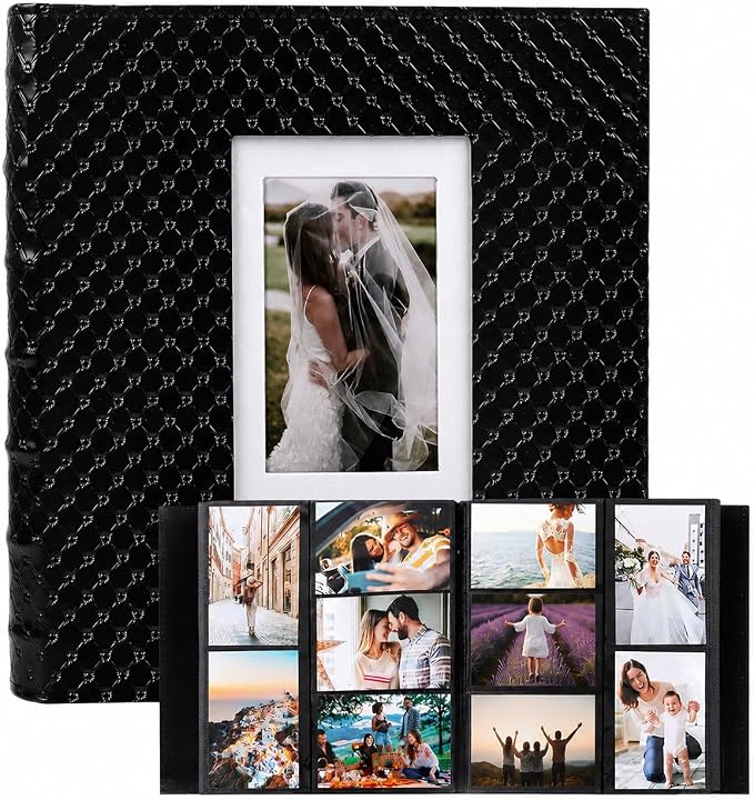 RECUTMS Photo Album 4x6 Pictures, 800 Pockets Large Capacity Picture Album | Acid-Free Black Pages, Leather Cover, Dual Horizontal/Vertical Pockets, Custom Photo Cover, Perfect for Wedding, Family&Trave by RECUTMS