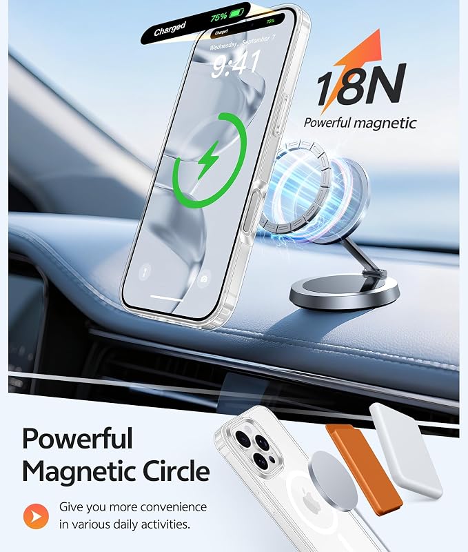 FNTCASE for iPhone 16 Pro Case, Fit for Magsafe, with Screen Protector | Anti Yellowing Magnetic Back, 14FT Military Grade Drop Protection, Shockproof Protective Phone Cover, Transparent - Image 3