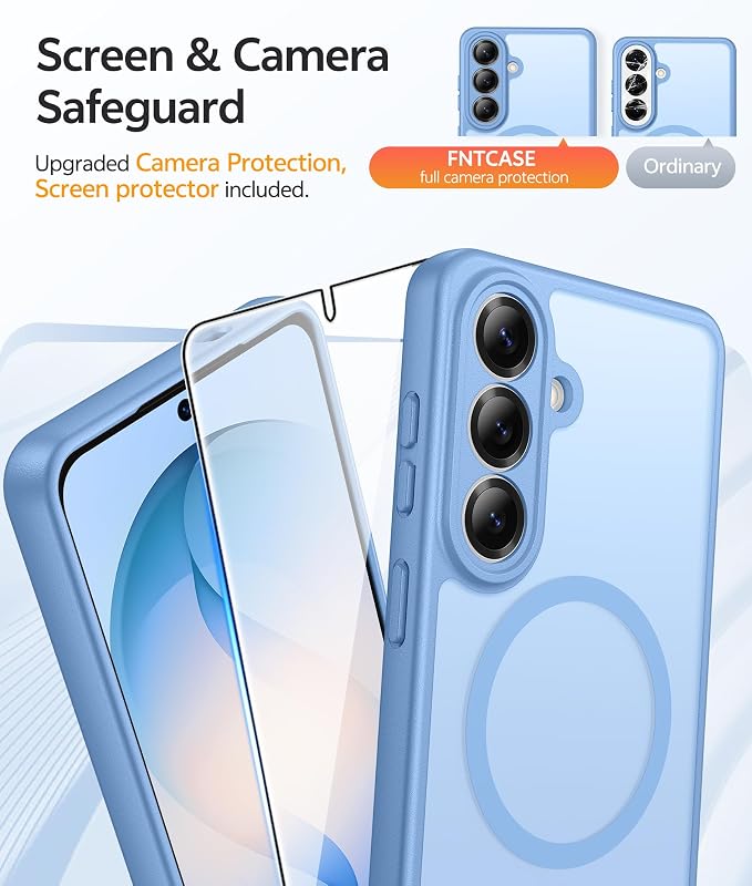 FNTCASE for Samsung Galaxy S26 Case, Fit for Magsafe, with Screen Protector | Full Camera Protection, Translucent Matte, 14FT Military Grade Drop Proof, Shockproof Protective Phone Cover, Light Blue - Image 4