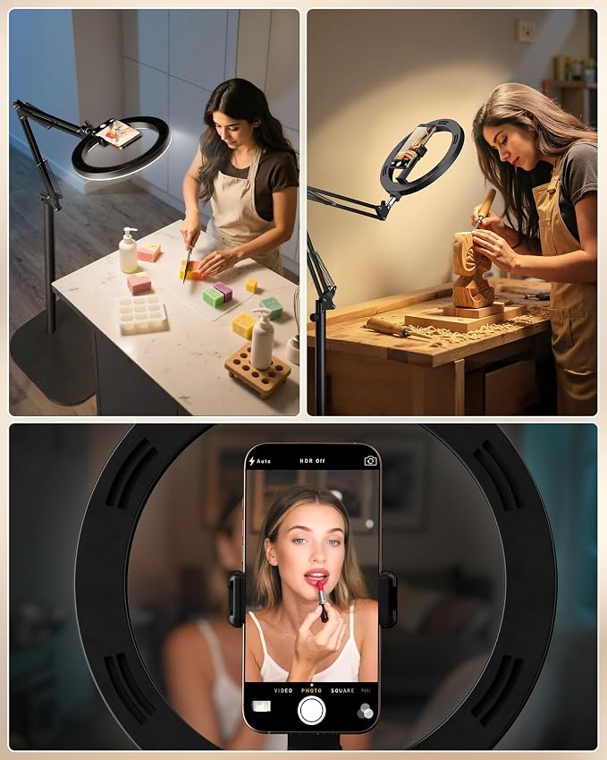 LUXSURE Tripod for iPhone with Light,71" Overhead Phone Mount with Phone Holder,Adjustable Ring Light with Stand and iPhone Tripod for Video Recording,Cooking,Painting,TikTok,YouTube - Image 3