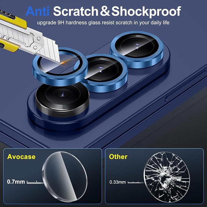 for Samsung Galaxy Z Fold 7 Camera Lens Protector, Individual Metal Ring Tempered Glass Lens Cover, [Strong Adsorption] Scratch Resistant Ultra-Thin HD Clear Lens Cover, 1 Set-Blue Shadow - Image 3