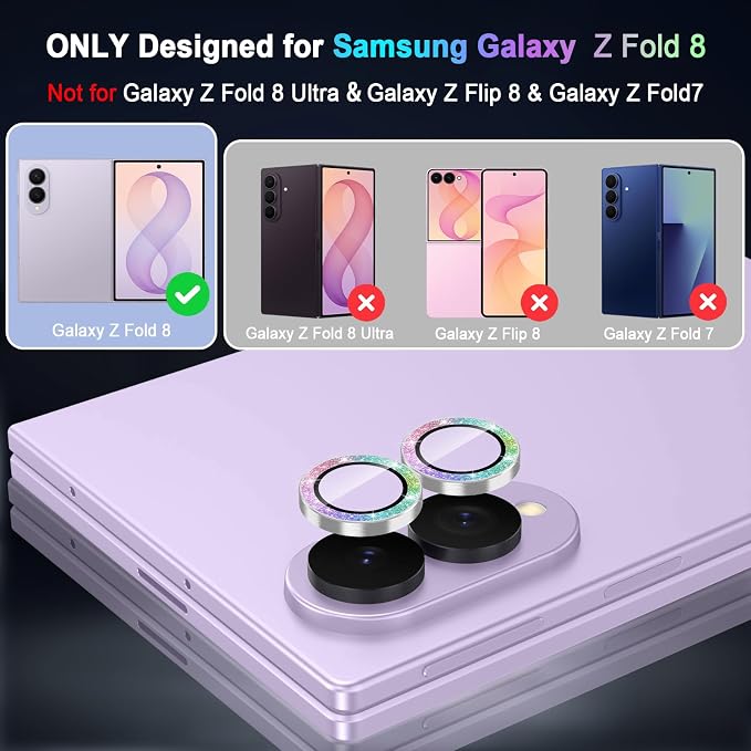 Meshine for Samsung Galaxy Z Fold 8 Camera Lens Protector,Scratch Proof,Strong Adsorption,9H Hardness with Metal Ring Camera Cover,Ultra Thin Case Friendly,Accessories Lens Protector,Glitter Colorful - Image 2