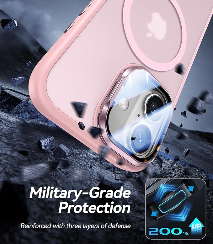VOFATA [Upgraded Full Camera Protection] for iPhone 17 Case with Camera Cover Stand [Fit for MagSafe][10FT Mil-Grade Protection] Translucent Magnetic iPhone 17 Phone Case, Pink - Image 5