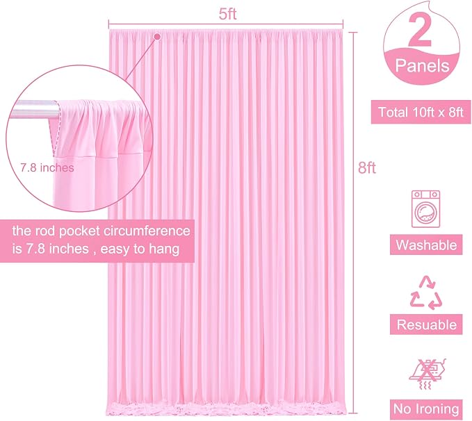 Pink Backdrop Curtain for Parties Baby Shower Wrinkle Free Pink Photo Curtains Backdrop Drapes Fabric Decoration for Weddings Birthday Party 5ft x 8ft,2 Panels - Image 5