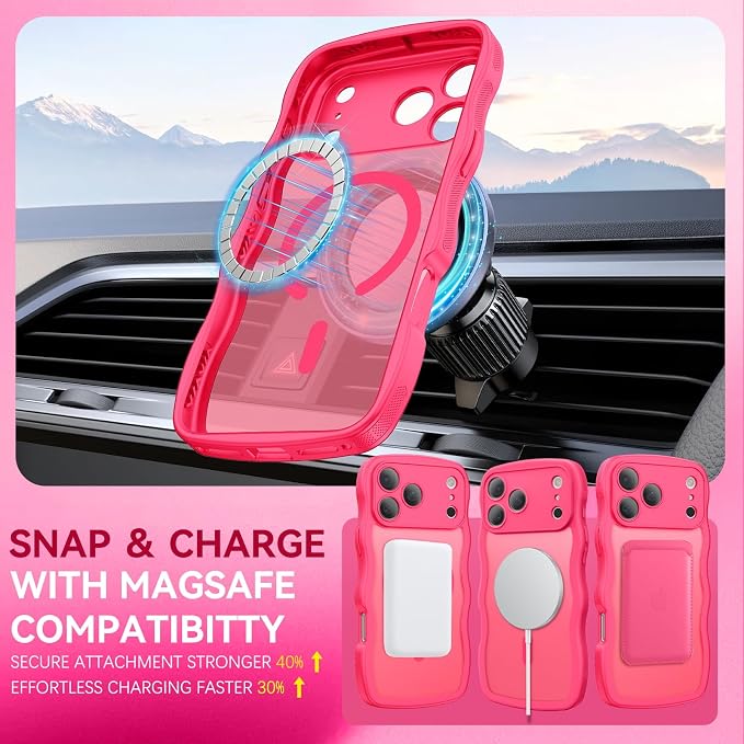 BENTOBEN Magnetic for iPhone 17 Pro Max Case, Cute Wavy [Full Camera Protection][Compatible with MagSafe] Matte Anti-Slip Bumper Women Girls Boys Protective Cover for 17 ProMax 6.9", Hot Pink - Image 5