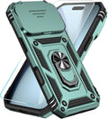 SunStory Phone Case for iPhone 17 Pro Case with HD Screen Protector & Slide Camera Cover & Rotated Ring Kickstand, [Military-Grade] Phone Case for iPhone 17 Pro, Green by SunStory